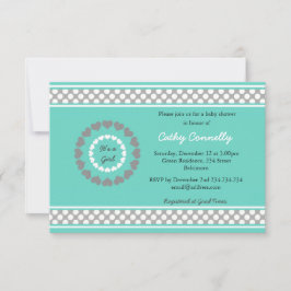 Invitación Hearts Polka Dots Blue Baby Shower For Chica Card