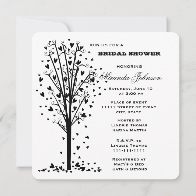 Invitación Hearts Tree Bridal Shower (Anverso)