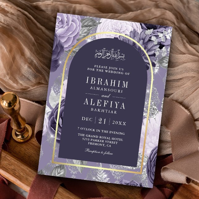 Invitación Heather Purple Floral Arch Boda Musulmana (Subido por el creador)