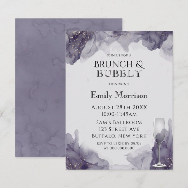 Invitación Heather Purple Gold Brunch & Bubbly Invita (Anverso / Reverso)