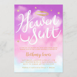 Invitación Heaven Sent Angel Gold Halo Baby Shower Pink