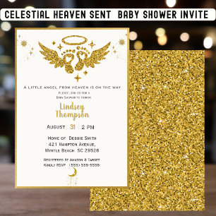 Invitación Heaven Sent Angel Gold Purpurina Baby Shower