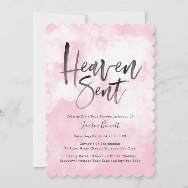 Invitación Heaven Sent | Baby Shower | Rosa (Anverso)