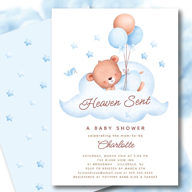 Invitación Heaven Sent Bear Baby Shower (Subido por el creador)