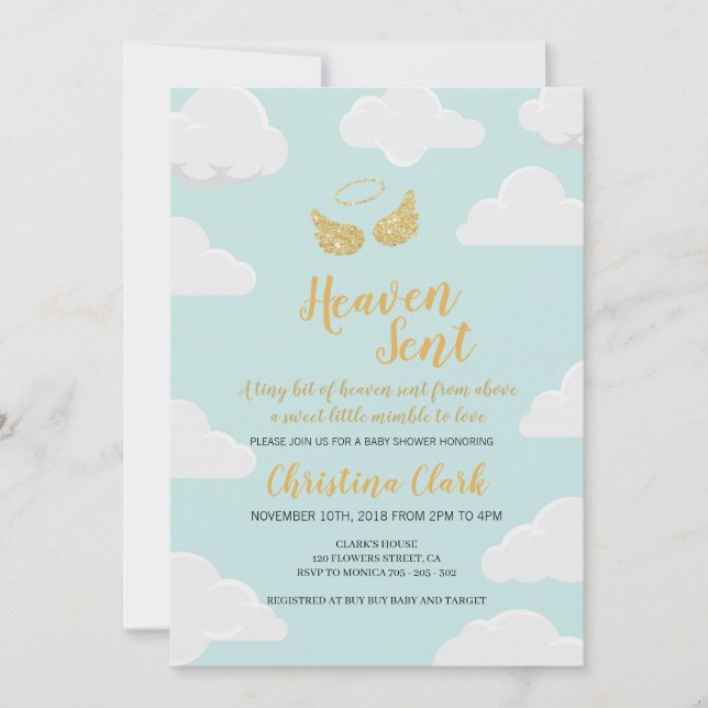 Invitación Heaven Sent Boy Baby Shower (Anverso)