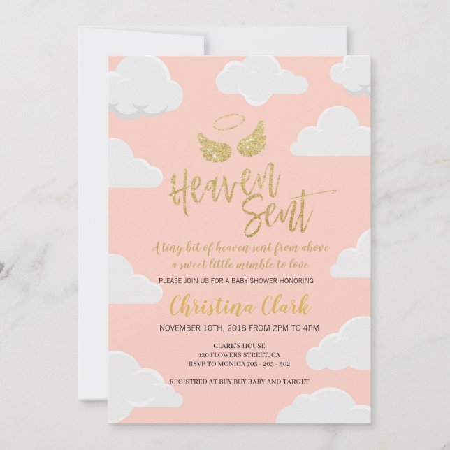 Invitación Heaven Sent Chica Baby Shower (Anverso)