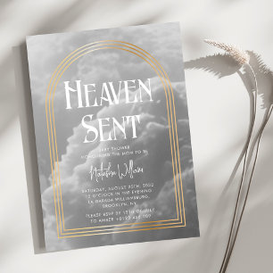 Invitación Heaven Sent Clouds Golden Neutral Baby Shower
