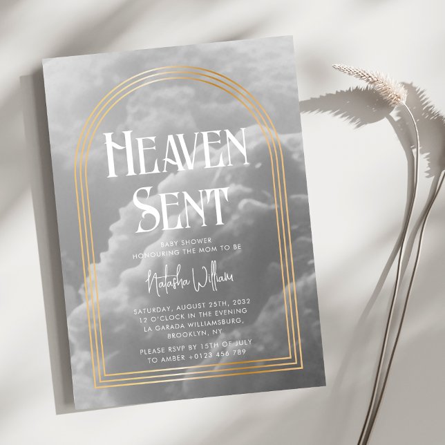 Invitación Heaven Sent Clouds Golden Neutral Baby Shower (Subido por el creador)