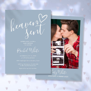 Invitación Heaven Sent Dusty Blue Photo Boy Baby Shower
