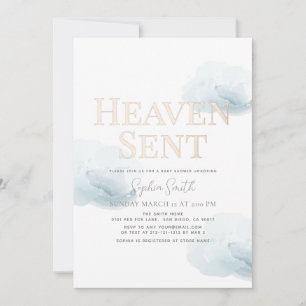Invitación Heaven Sent Gold Boy Blue Cloud Baby Shower
