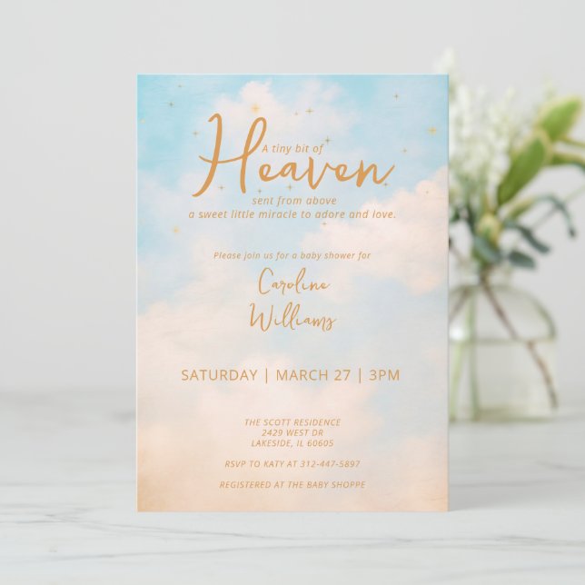 Invitación Heaven Sent Gold Gender Neutral Baby Shower (Anverso de pie)
