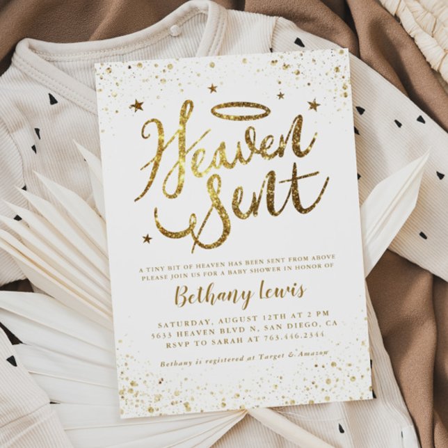 Invitación Heaven Sent Gold Gender Neutral Baby Shower (Subido por el creador)