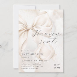 Invitación Heaven Sent Neutral Bow Baby Shower Invitation
