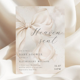 Invitación Heaven Sent Neutral Bow Baby Shower Invitation