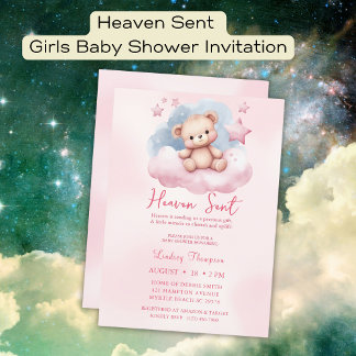 Invitación Heaven Sent Pink Bear Baby Shower
