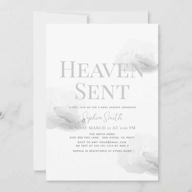 Invitación Heaven Sent Sent Gray Cloud Baby Shower neutro en  (Anverso)