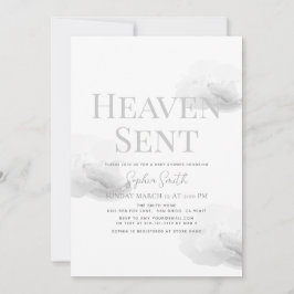 Invitación Heaven Sent Sent Gray Cloud Baby Shower neutro en 