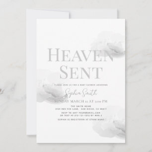 Invitación Heaven Sent Sent Gray Cloud Baby Shower neutro en