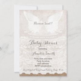 Invitación Heaven Sent Silver Taupe Angel Baby Shower