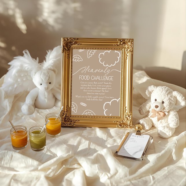 Invitación Heavenly Beige  Baby Food Challenge Game Sign (Heavenly Beige Baby Food Challenge Game Sign)