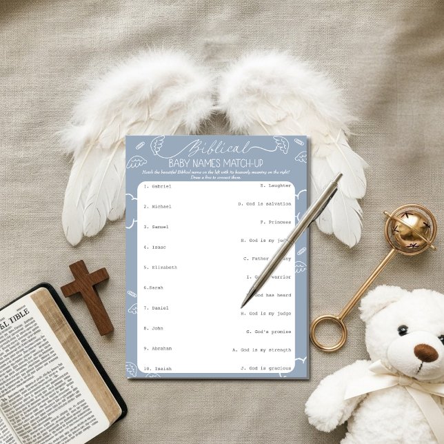 Invitación Heavenly Blue Biblical Baby Names Match-Up   (Heavenly Blue Biblical Baby Names Match-Up)