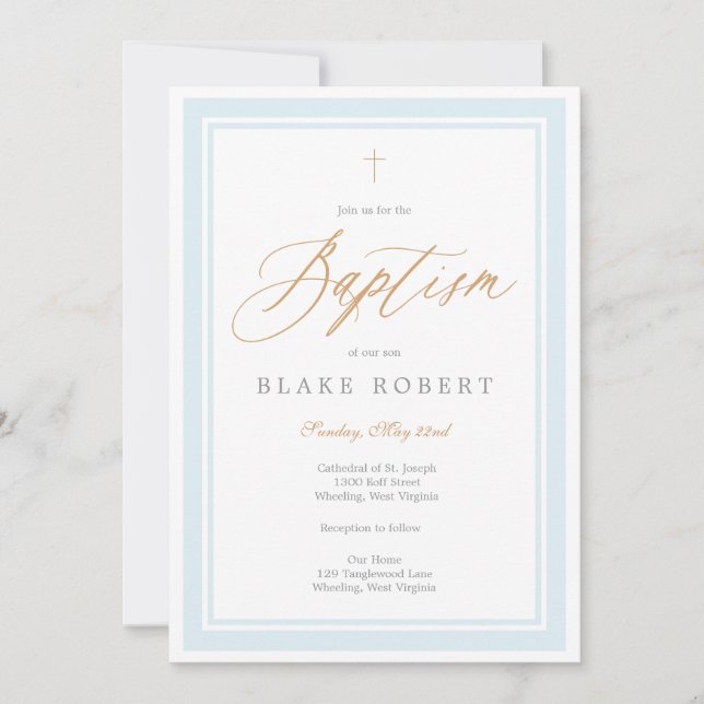 Invitación Heavenly Grace Baptism Invitation (Blue) (Anverso)
