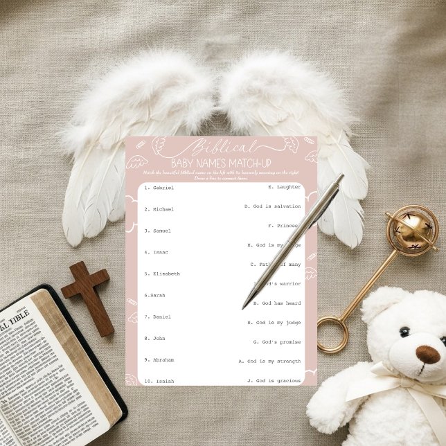 Invitación Heavenly Pink Biblical Baby Names Match-Up   (Heavenly Pink Biblical Baby Names Match-Up)