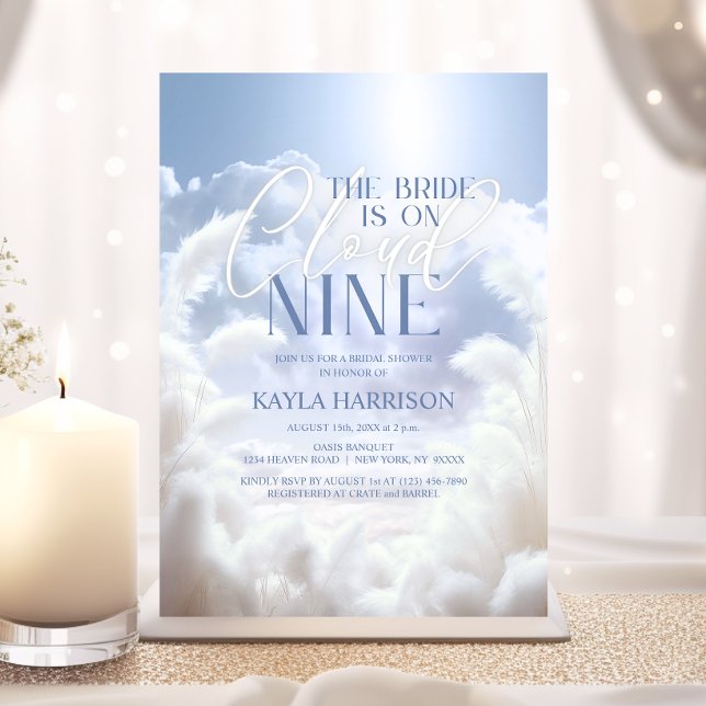 Invitación Heavenne On Cloud Nueve 9 Pampas Bridal Shower (Heavenly On Cloud Nine 9 Pampas Bridal Shower Invitation | Dazzling Paperie)