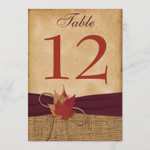 Invitación HEAVY DUTY FAUX Burlap Table Number Card - Wine