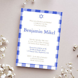 Invitación Hebreo Brit Milah Niño Judío Azul