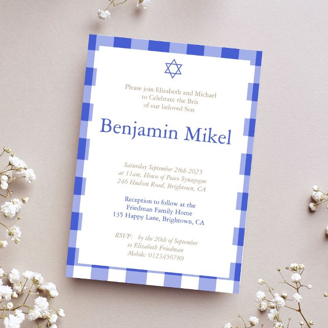 Invitación Hebreo Brit Milah Niño Judío Azul (Subido por el creador)