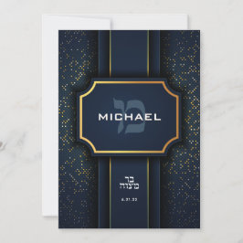 Invitación Hebreo Mem Monogram Bar Mitzvah Naval Gold