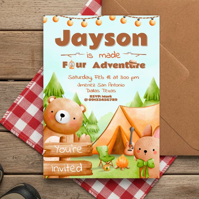 Invitación Hecha Cuatro Aventuras - Camping (Made Four Adventure - Camping Invitation
)