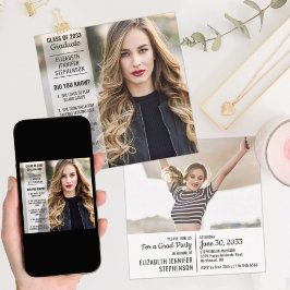 Invitación Hechos divertidos 2 foto moderna graduación de inv