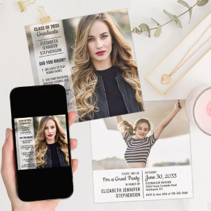 Invitación Hechos divertidos 2 foto moderna graduación de inv