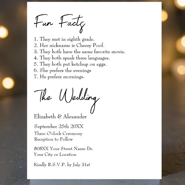Invitación Hechos divertidos sobre la novia y el Boda moderno (Subido por el creador)