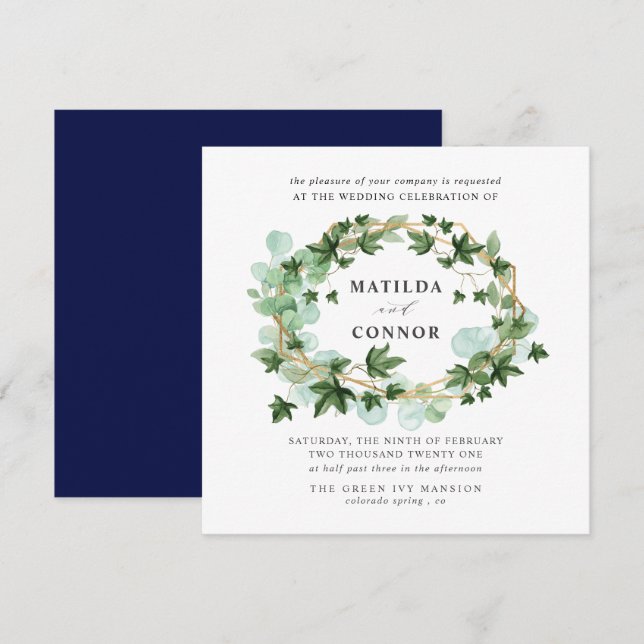 Invitación Hedera | Boda botánico de marco de marfil de Marin (Anverso / Reverso)