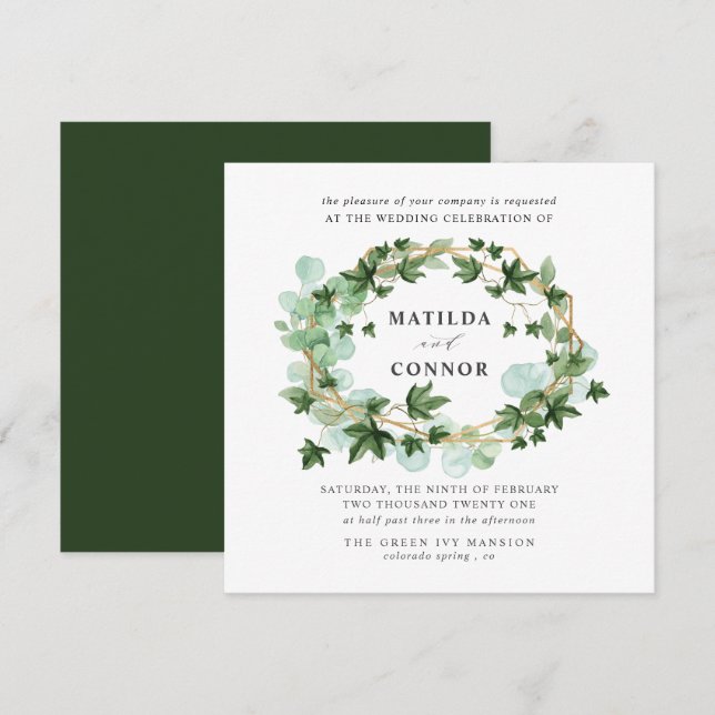 Invitación Hedera | Boda botánico del marco de marfil foresta (Anverso / Reverso)