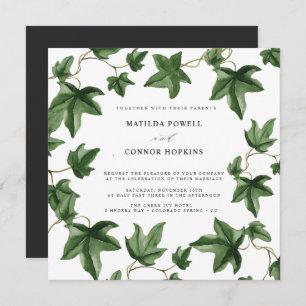 Invitación Hedera   Boda Botánico Gris con hojas de marfil ve