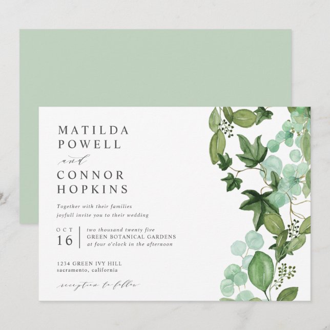 Invitación Hedera | Boda botánico moderno de IVY Garden (Anverso / Reverso)