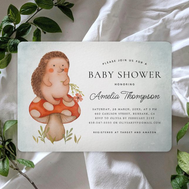 Invitación Hedgehog acuarela y Baby Shower Azul Mushroom (Subido por el creador)