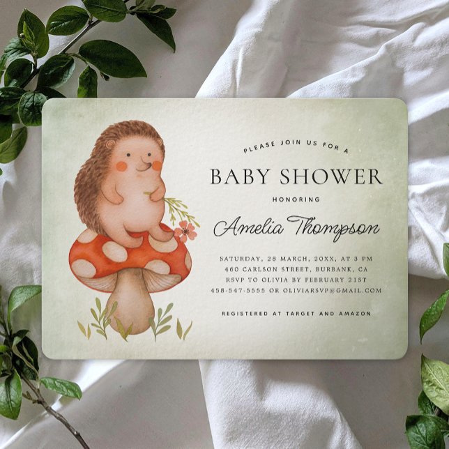 Invitación Hedgehog acuático y Baby Shower verde hongo (Subido por el creador)