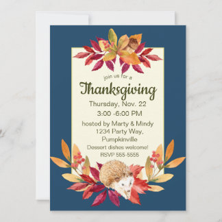 Invitación Hedgehog de Acción de Gracias de color acuático, m