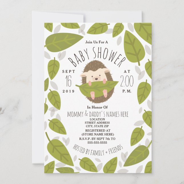 Invitación Hedgehog Falling Sale de Woodland Baby Shower (Anverso)