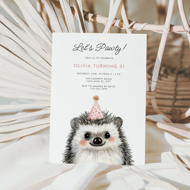 Invitación Hedgehog Fiesta Gorra Woodland Cumpleaños (Cute Hedgehog Party Hat Birthday Invite)