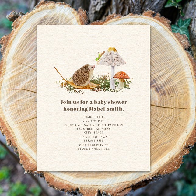 Invitación Hedgehog Grasshopper Mushroom Woodland Baby Shower (Subido por el creador)