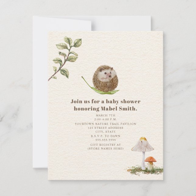 Invitación Hedgehog Leaf Mushrooms Woodland Baby Shower (Anverso)