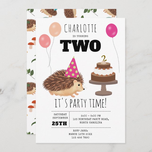 Invitación Hedgehog Mushroom Woodland Forest Funny Birthday (Anverso / Reverso)