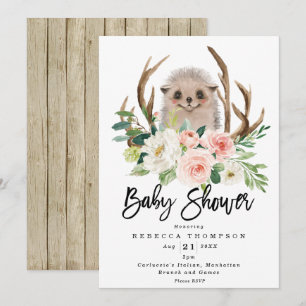 Invitación hedgehog rústico floral moderna ducha de bebé