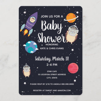 Invitación Hedgehog Space Navy Galaxy Baby Shower
